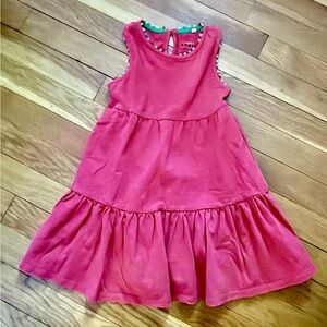 Mini Boden Girls’ 3-4Y Pom Trim Tiered Sleeveless Jersey Dress in Fandango Pink